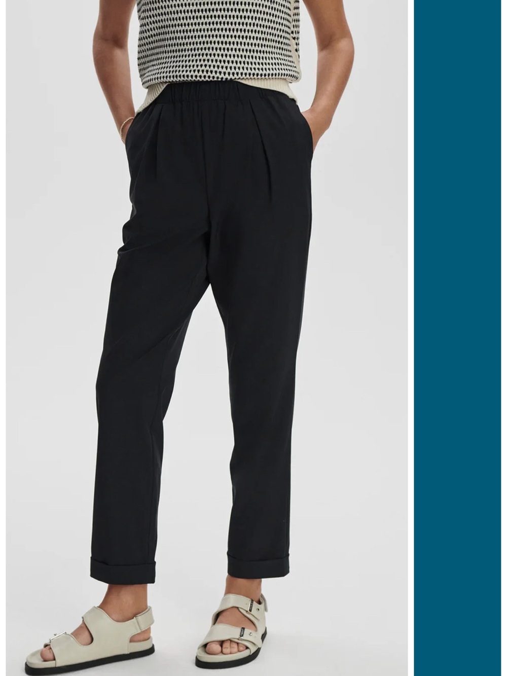 Varley Alana Slim Tapered Cuff Pant in Black Size S EUC Minimalist Quiet Luxury